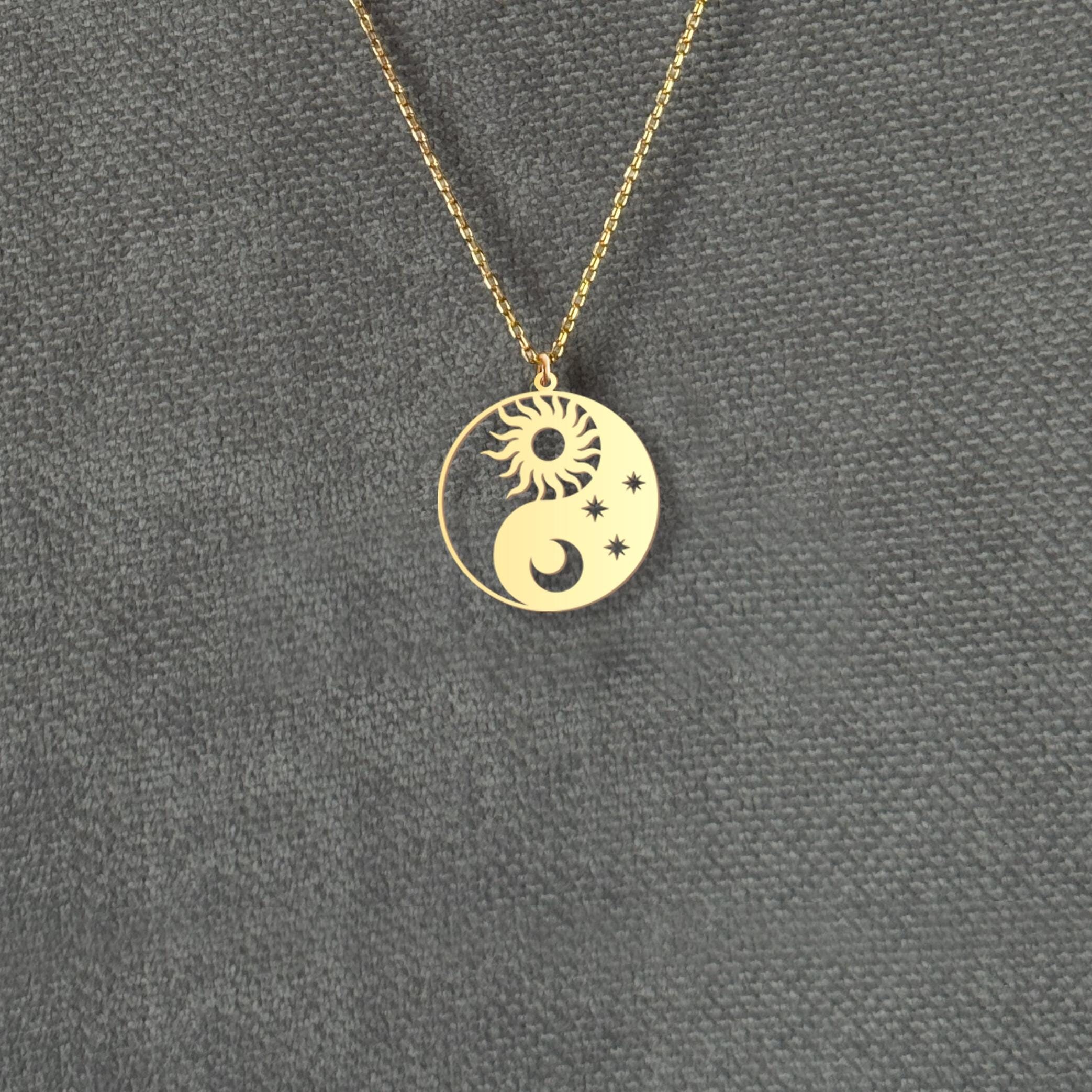 Yin Yang Sun and Moon Necklace - Celestial Harmony Pendant - Spiritual Sun and Moon Jewelry - Boho Balance Charm Necklace