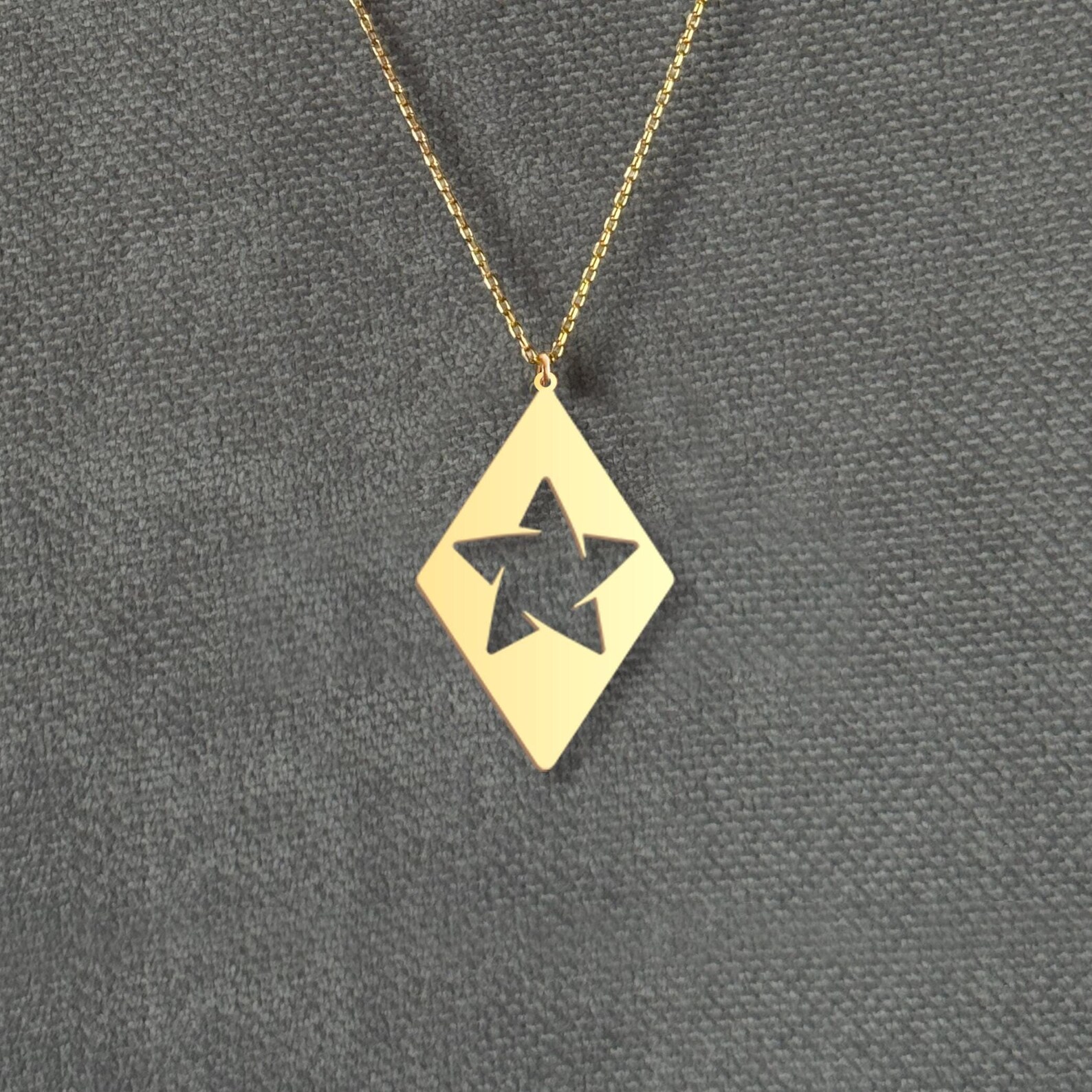 Geometric Star Pendant Necklace - Modern Diamond Shape Star Jewelry ...