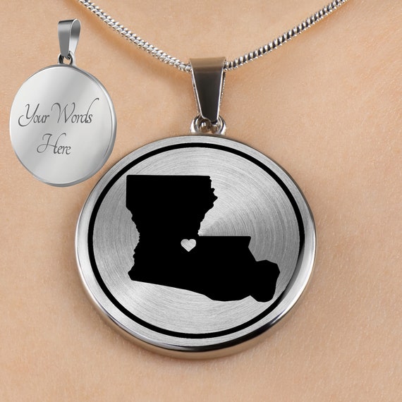 Sterling Silver Louisiana Charm Necklace, Choose Your Font, Custom Louisiana Necklace, Louisiana Pendant Necklace, Louisiana State Necklace