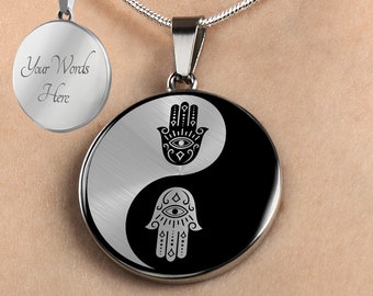 Spiritual Silver Adjustable Length Pendant Necklace Hamsa Yin Yang Indian Spiritual Silver Adjustable Length Pendant Necklace Hamsa Yin Yang Indian