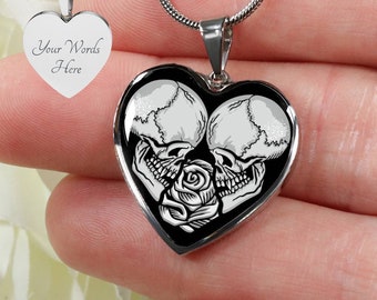 Personalized Skull Couple Necklace, Skull Jewelry, Skull Pendant, Women's Skull Necklace, Gothic Necklace, Halloween Necklace