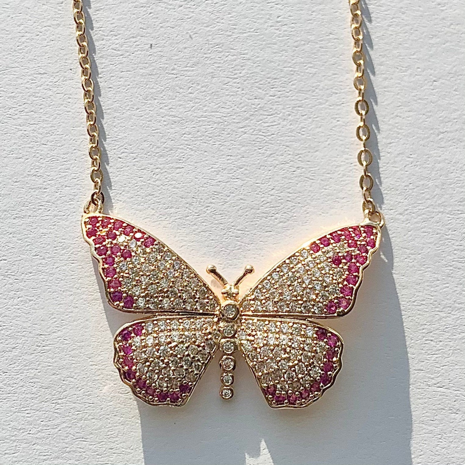Iced Out Pink Butterfly Chain / CZ Cubic Zirconia / Bling | Etsy