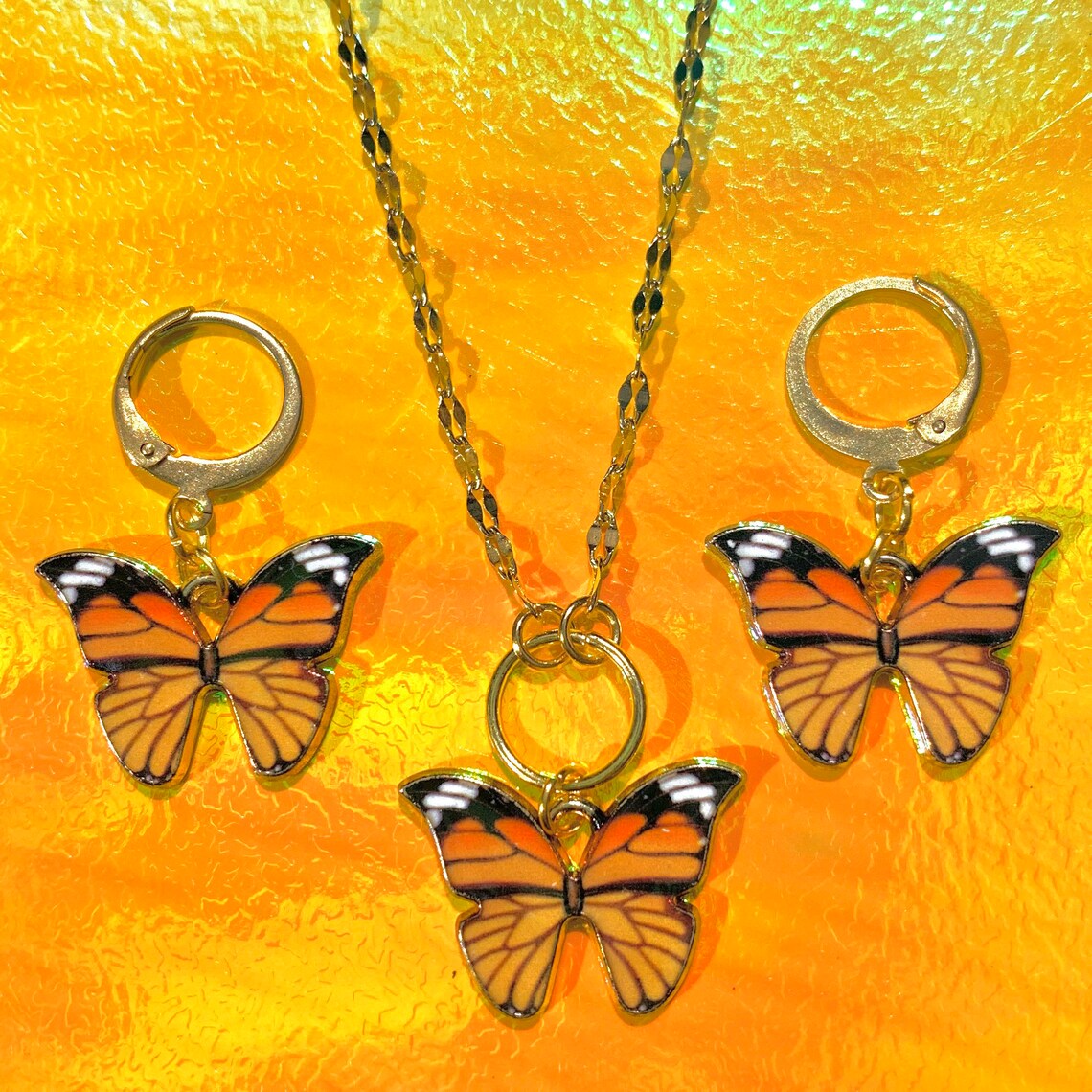 Butterfly Necklace and Earrings Jewellery Set Gold toned Etsy