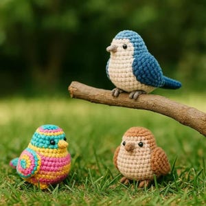 DIY-virkat fågelmönsterpaket, Amigurumi Sparv, Svala och Ljus Fågel PDF, Direktnedladdning 3-i-1-fil, Present till Mamma, Leksak till Fru