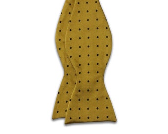 Gold Bow Tie, Handmade Luxury Bow Tie, Polkadot Bow Tie, Gold and Black Bow Tie
