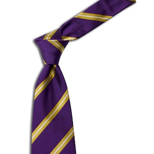 Purple and Gold Necktie, Handmade Luxury Necktie, Purple and Yellow Necktie, Striped Necktie