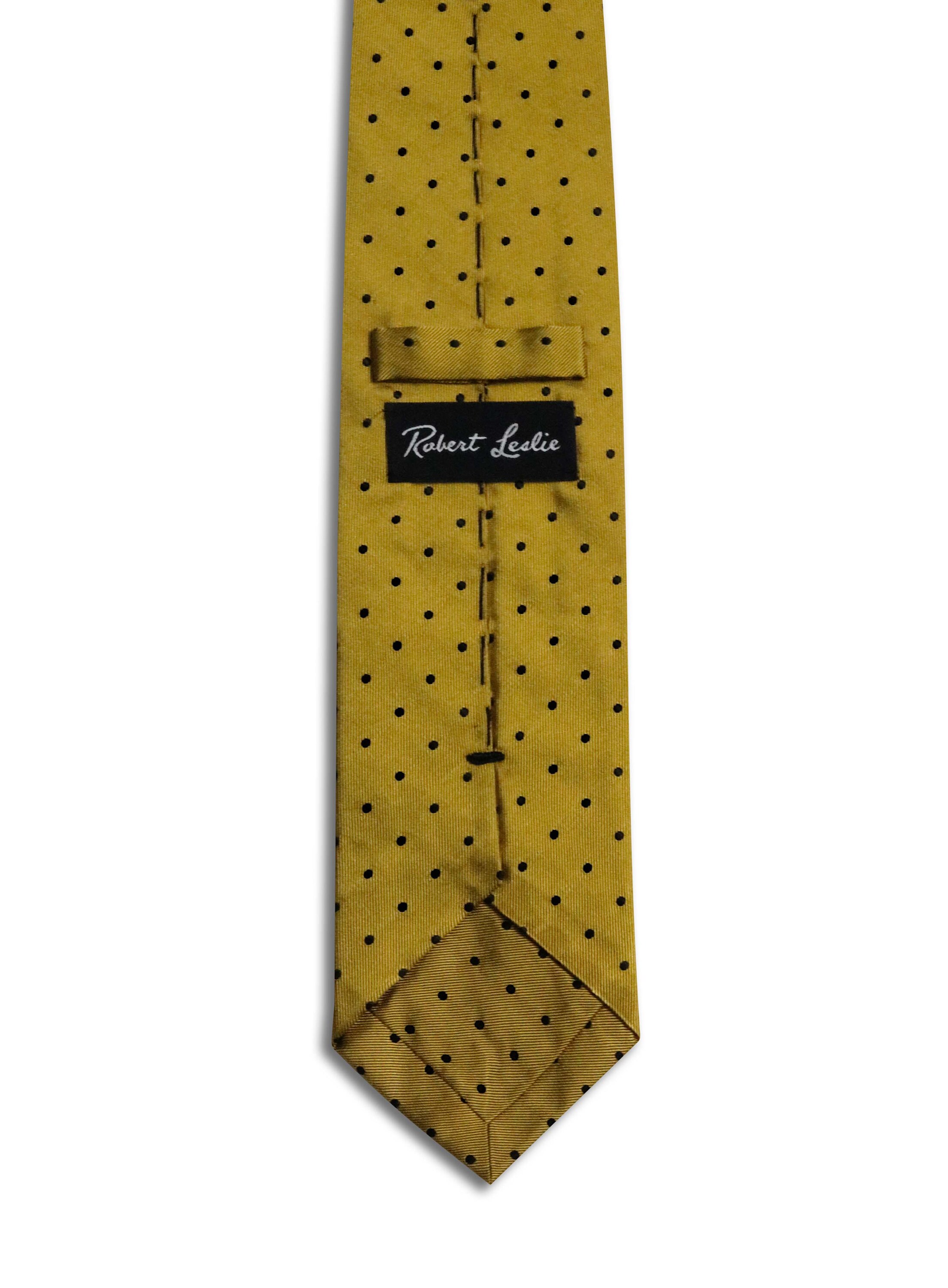 Gold Polkadot Necktie, Handmade Luxury Necktie, Gold and Black Necktie