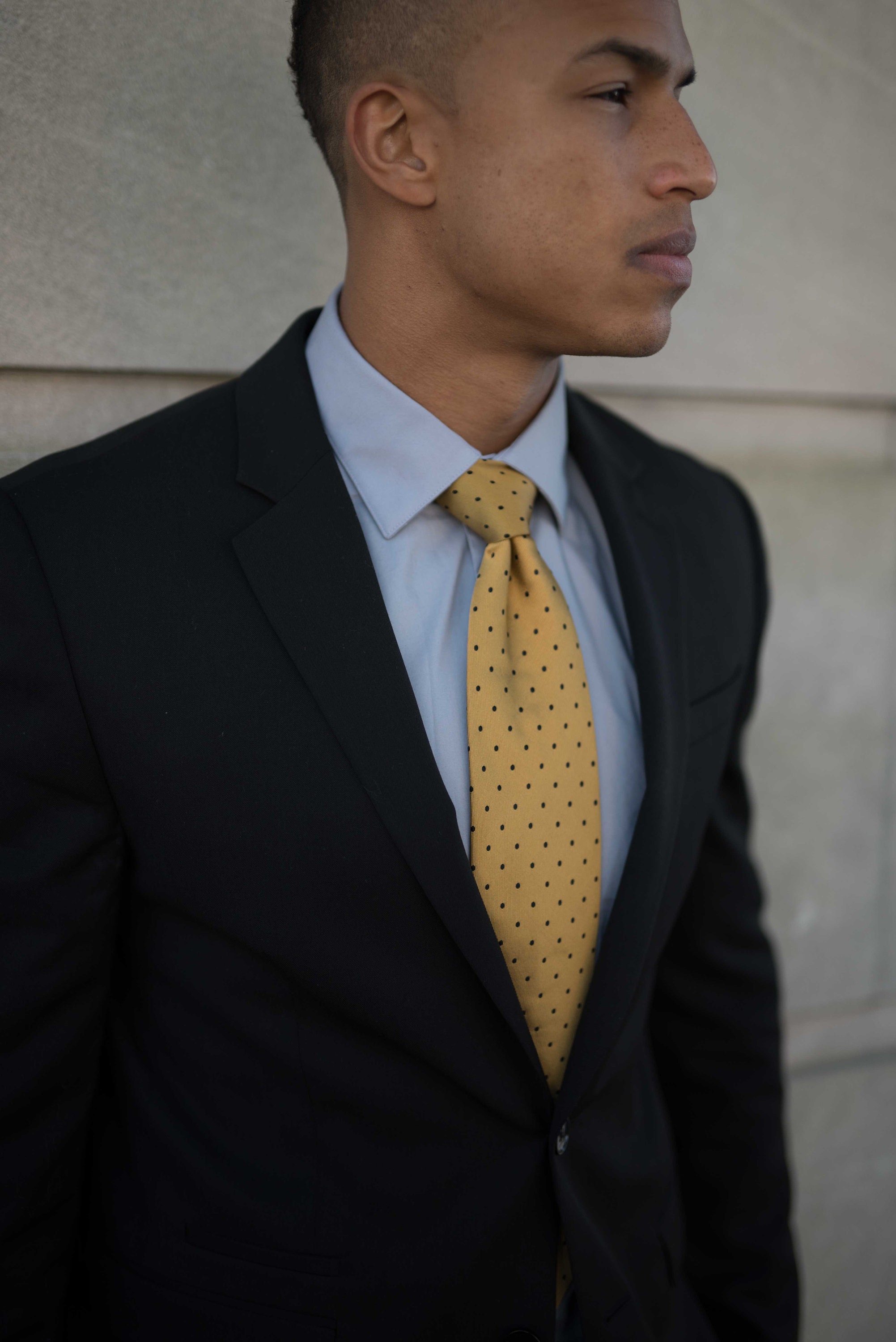 Gold Polkadot Necktie, Handmade Luxury Necktie, Gold and Black Necktie