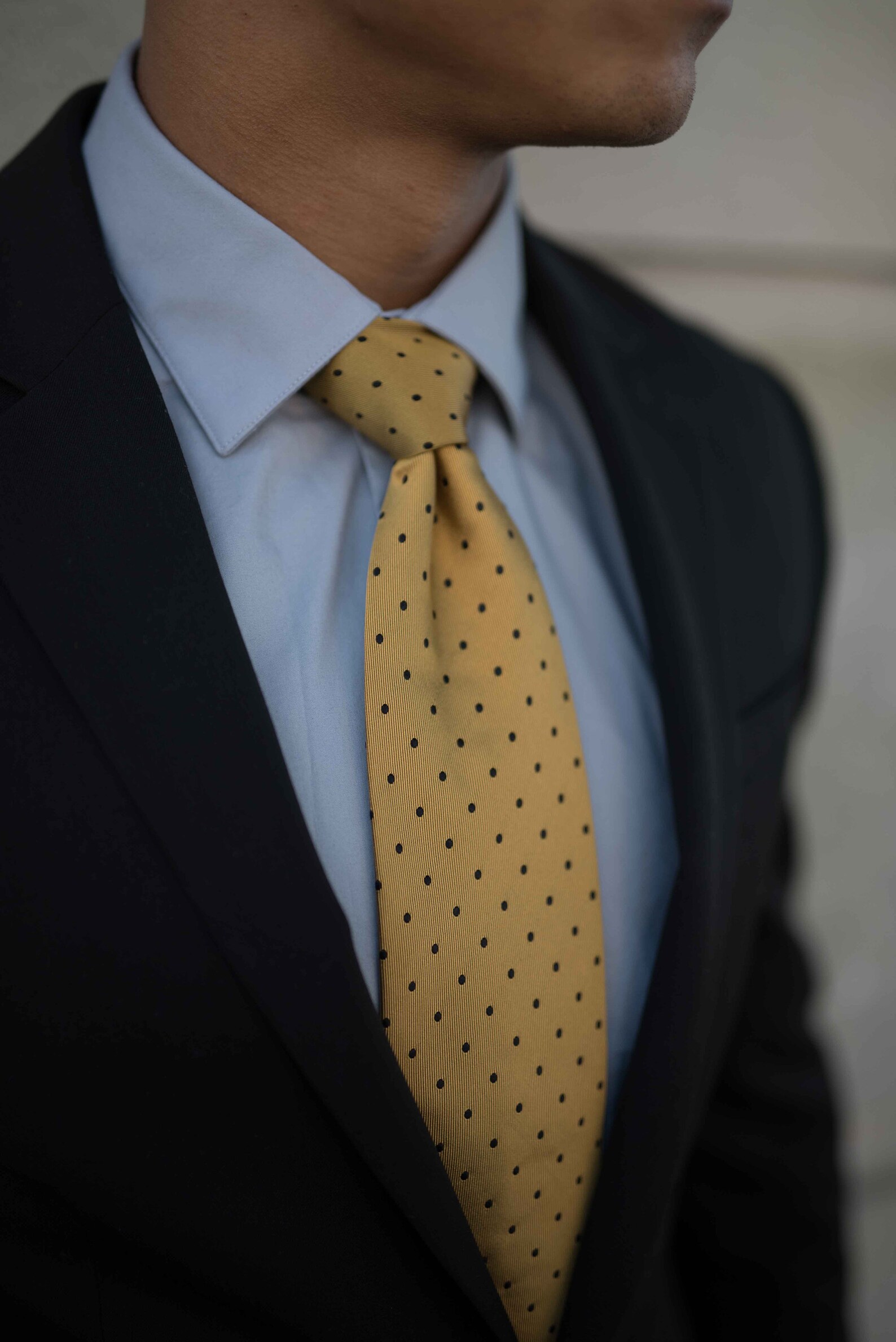 Gold Polkadot Necktie, Handmade Luxury Necktie, Gold and Black Necktie