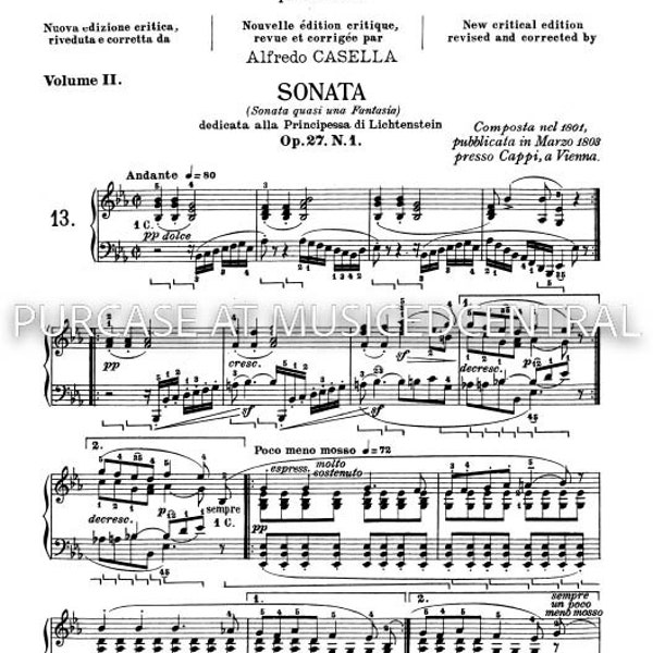 Beethoven Moonlight Sonata Op. 27 No. 1 Downloadable Printable Piano Sheet Music PDF COMPLETE 20 Pages