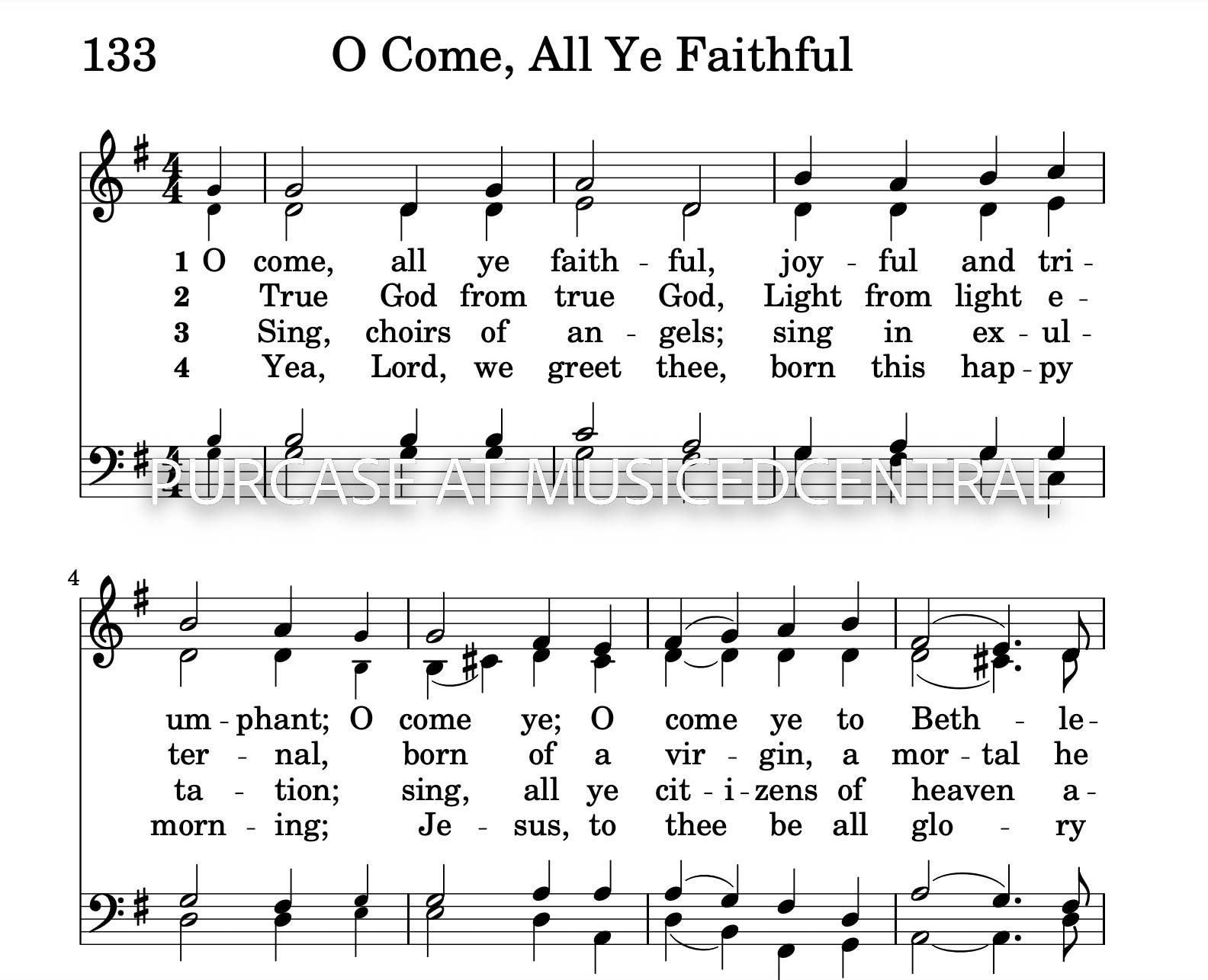 O Come All Ye Faithful Hymnal Soprano Alto Tenor Bass Printable