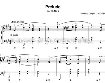 Chopin Prelude A Major Op. 28 No. 7 Beginner Piano Sheet Music Downloadable Printable PDF