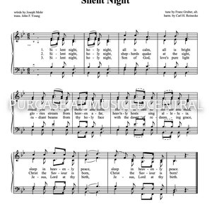 Silent Night Christmas Carol Sheet Music Soprano Alto Tenor Bass Downloadable Printable PDF