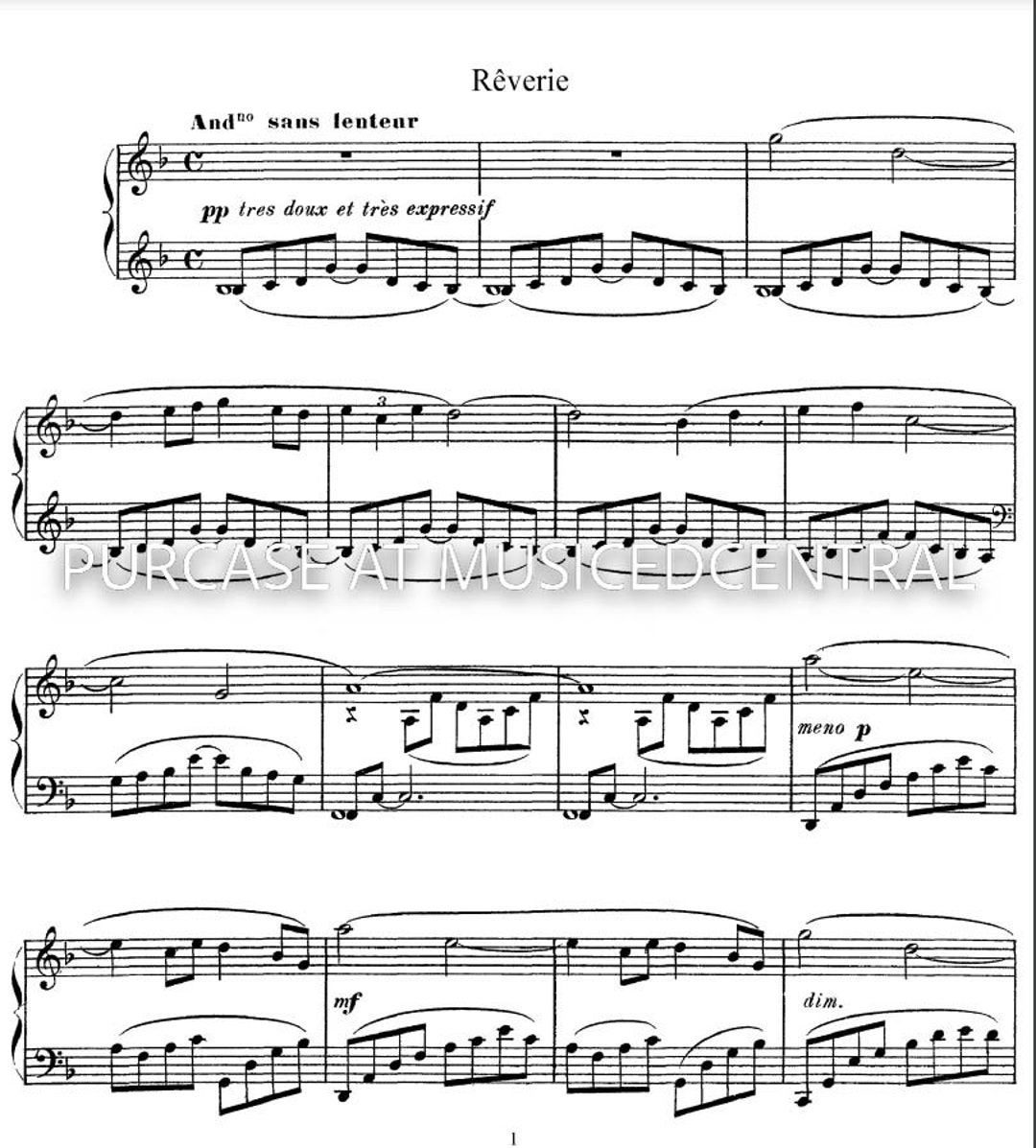 Reverie by Claude Debussy Printable Downloadable Piano Sheet Music PDF ...
