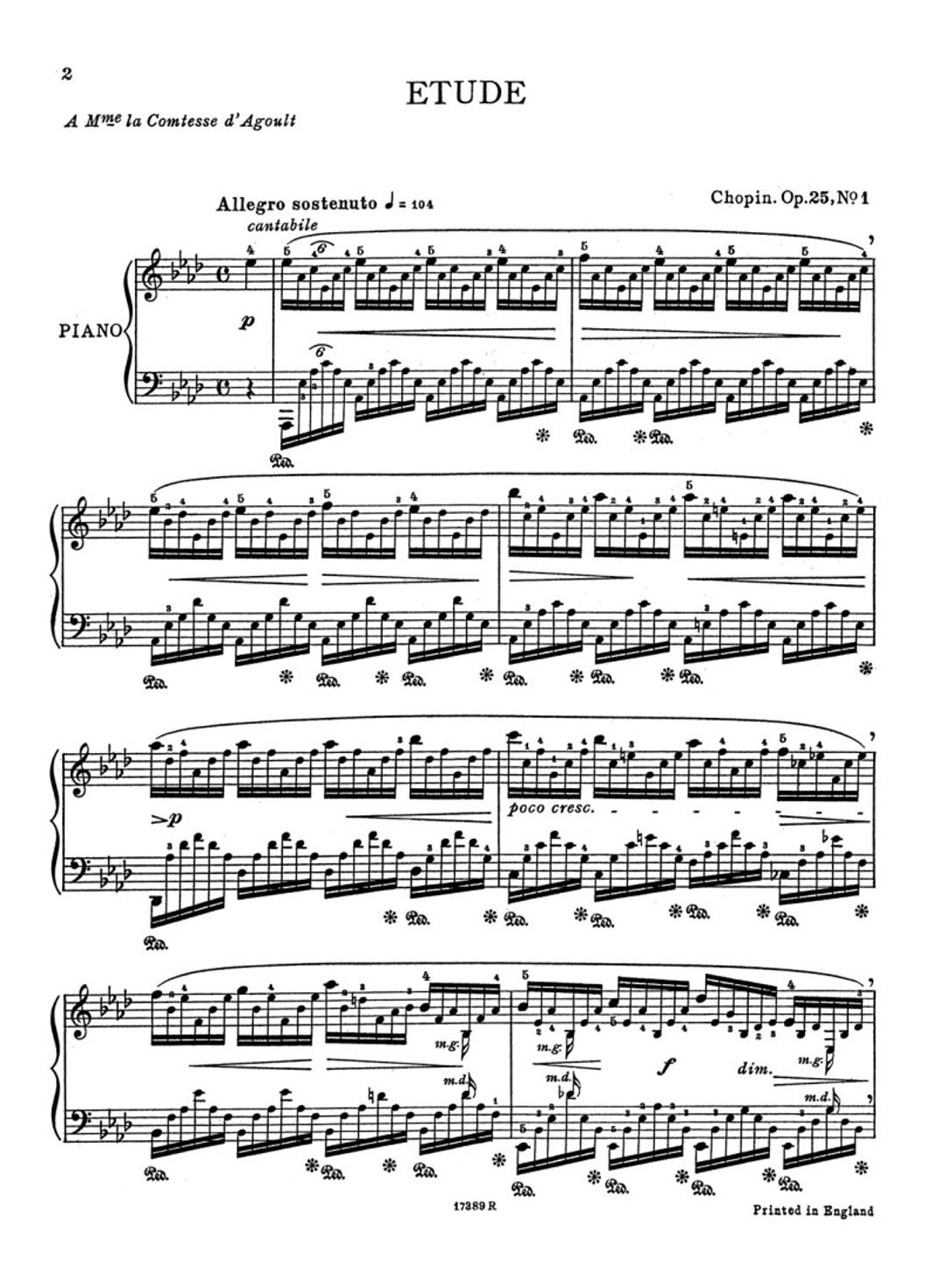 Frederic Chopin Etude in A-flat Op. 25 No. 1 Full Piano Sheet Music ...