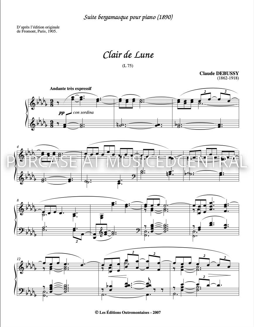cerca Hamburguesa cómo utilizar Clair de Lune Claude Debussy Piano Sheet Music - Etsy España