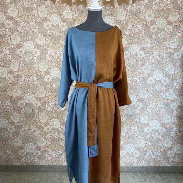 Kleid zweifarbig Leinen-Viskose colorblocking