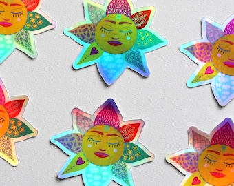Pegatina holográfica funky del sol