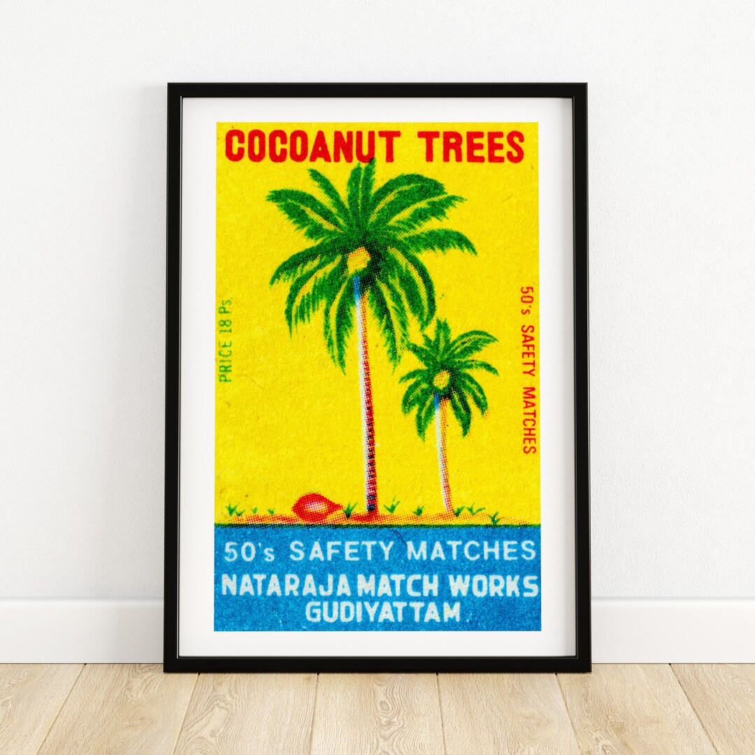 Coconut Trees Matchbox Print Aesthetic Wall Art Vintage India Art ...