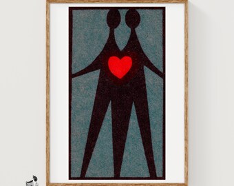 Two Lovers as One - Matchbox Print - Czech Wall Art - Vintage Czech Art - Matchbox Wall Poster - Vintage Poster Print