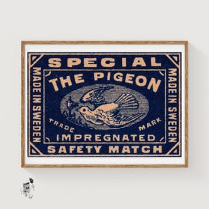 The Pigeon - Vintage Swedish Matchbox Label Print