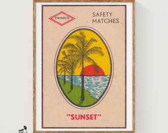 Tropical Sunset - Vintage Filipino Matchbox Label Print