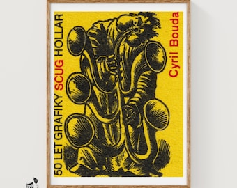 Tuba Player Matchbox Art Print, Czech Vintage Folk Art (Living Room Decor)