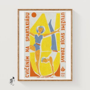 Two Gymnasts Balancing - Matchbox Print - Czech Wall Art - Vintage Czech Art - Matchbox Wall Poster - Vintage Poster Print