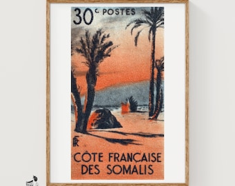 Ökenlandskap Matchbox konsttryck, fransk vintagemodernist (nostalgisk dekor)