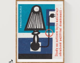 Lamp en stekker Matchbox Art Print, Czech vintage modernist (industrieel decor)