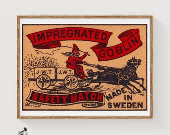 Impregnated Goblin - Matchbox Print - Sweden Wall Art - Vintage