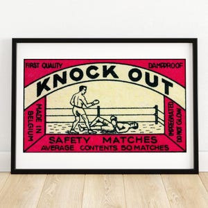 Boxeo Knock Out - Impresión de caja de cerillas - Arte mural estético - Arte sueco vintage - Póster de pared de caja de cerillas - Impresión de póster vintage