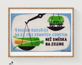 Grow Corn Not Hay - Matchbox Print - Aesthetic Wall Art - Vintage Art - Matchbox Wall Poster - Vintage Poster Print