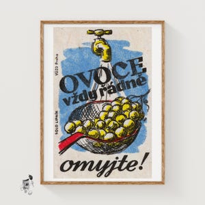 Washing Grapes - Matchbox Print - Czech Wall Art - Vintage Czech Art - Matchbox Wall Poster - Vintage Poster Print
