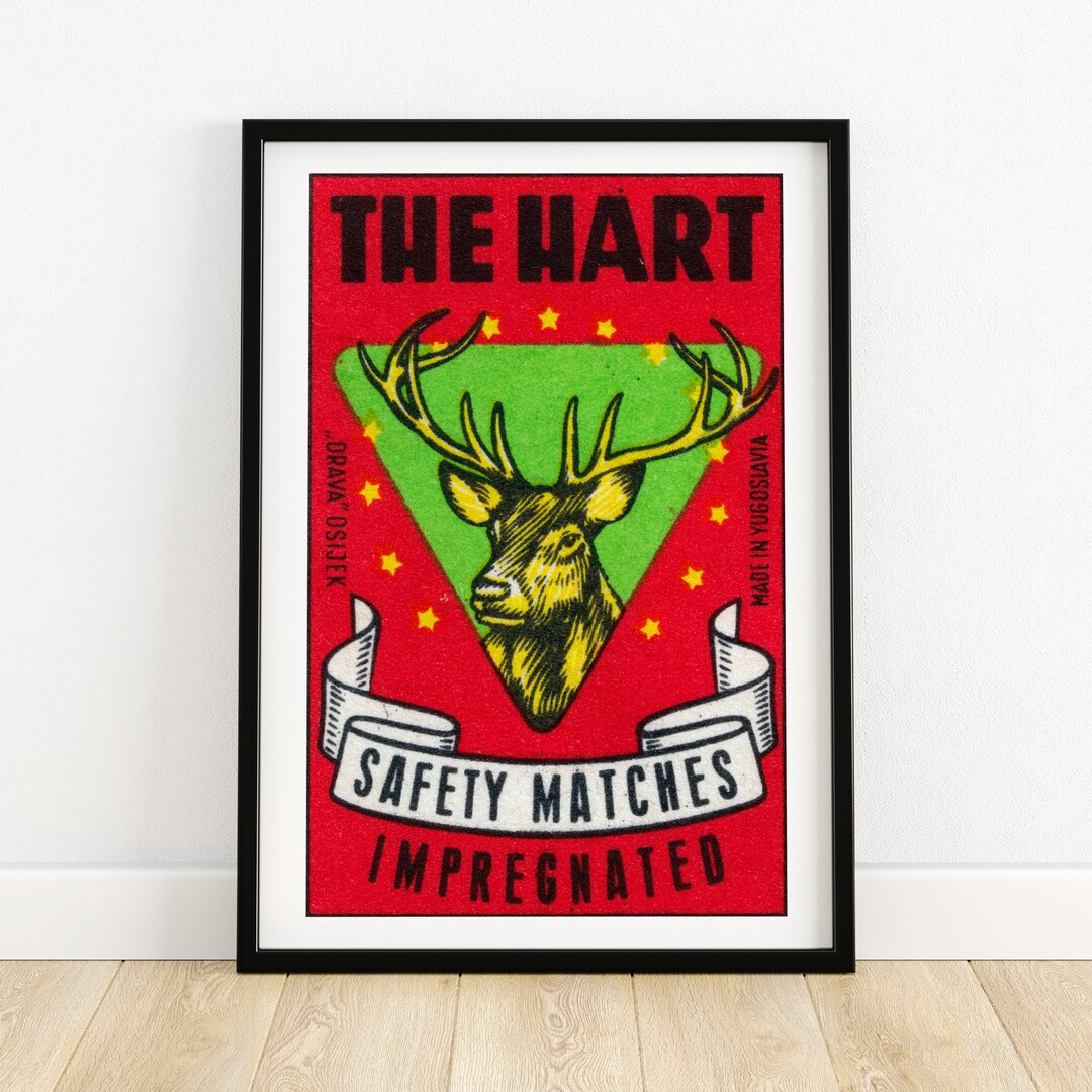 Yellow Stag Matchbox Print Czech Wall Art Vintage Czech Art Matchbox