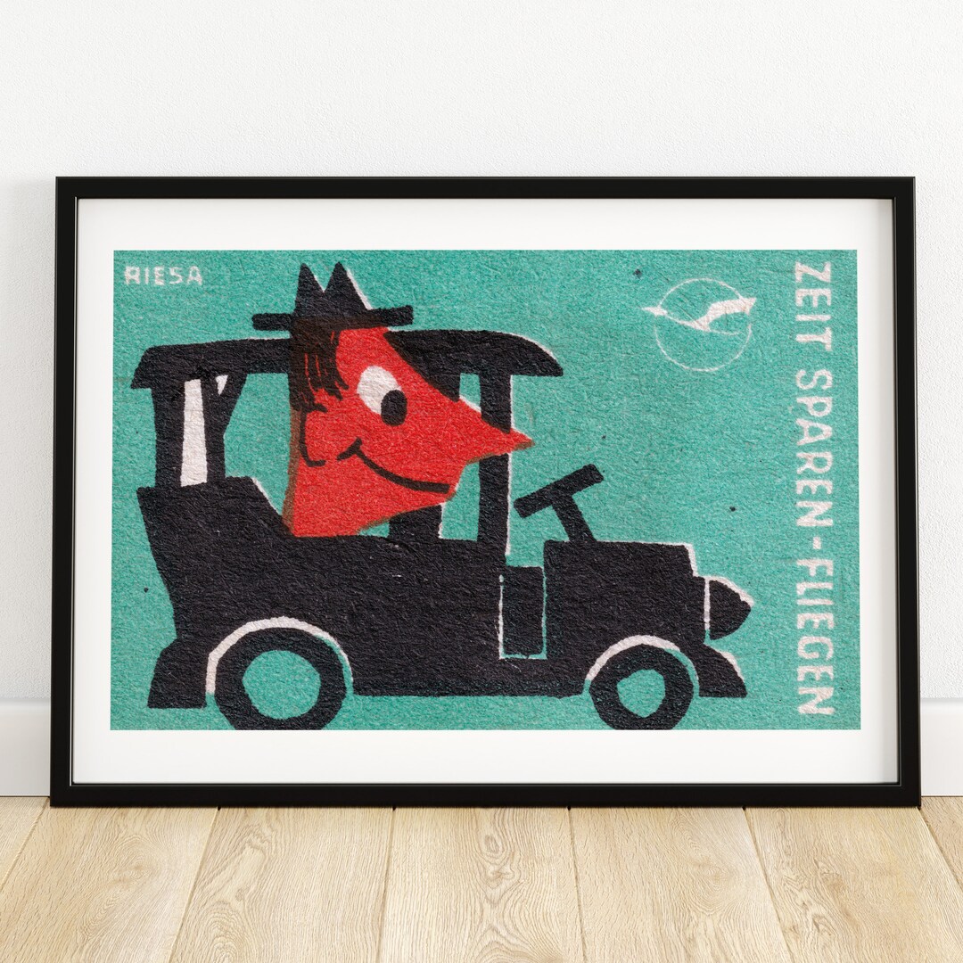 Man Driving Matchbox Print Aesthetic Wall Art Vintage Art Matchbox Wall