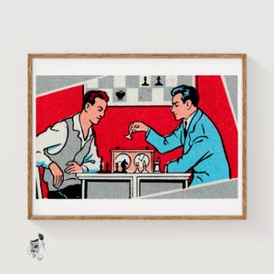 Chess Players - Matchbox Print - Aesthetic Wall Art - Vintage Eastern Europe Art - Matchbox Wall Poster - Vintage Poster Print