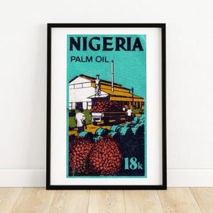 Palmöl Fabrik - Vintage Nigeria Kunst - Briefmarke Druck - Ästhetische Wandkunst - Briefmarke Wand Poster - Vintage Afrikanische Kunst