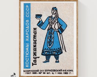Tadschikische Frau Streichholzschachtel Kunstdruck, russische Vintage Volkskunst (Nostalgisches Dekor)