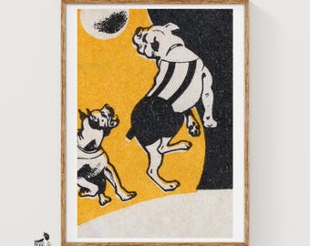 Jumping Dogs - Matchbox Print - Aesthetic Wall Art - Vintage Eastern Europe Art - Matchbox Wall Poster - Vintage Poster Print