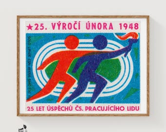 Athletics Competition Matchbox Art Print, Czech Vintage Propaganda (Hallway Decor)
