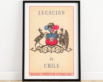 Legacion De Chile - Matchbox Print A4 Size - Spanish Wall Art - Vintage Spanish Art - Matchbox Wall Poster - Vintage Poster Print
