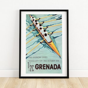 Ruder Team - Vintage Grenada Kunst - Briefmarke Druck - Ästhetische Wandkunst - Briefmarke Wand Poster - Vintage Afrikanische Kunst