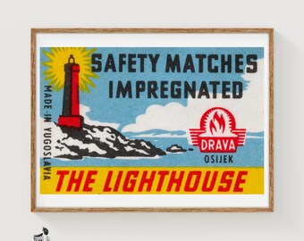 The Lighthouse - Matchbox Print - Czech Wall Art - Vintage Czech Art - Matchbox Wall Poster - Vintage Poster Print