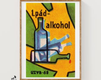 Fallende Flaschen Streichholzschachtel Kunstdruck, tschechoslowakischen Vintage Modernist (Küchendeko)
