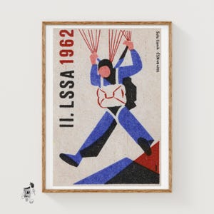 Parachute Landing - Matchbox Print - Czech Wall Art - Vintage Czech Art - Matchbox Wall Poster - Vintage Poster Print