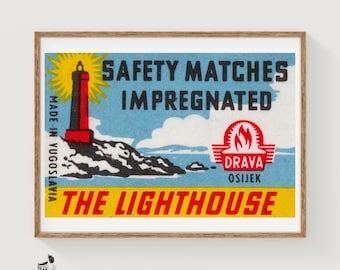 The Lighthouse - Matchbox Print - Czech Wall Art - Vintage Czech Art - Matchbox Wall Poster - Vintage Poster Print
