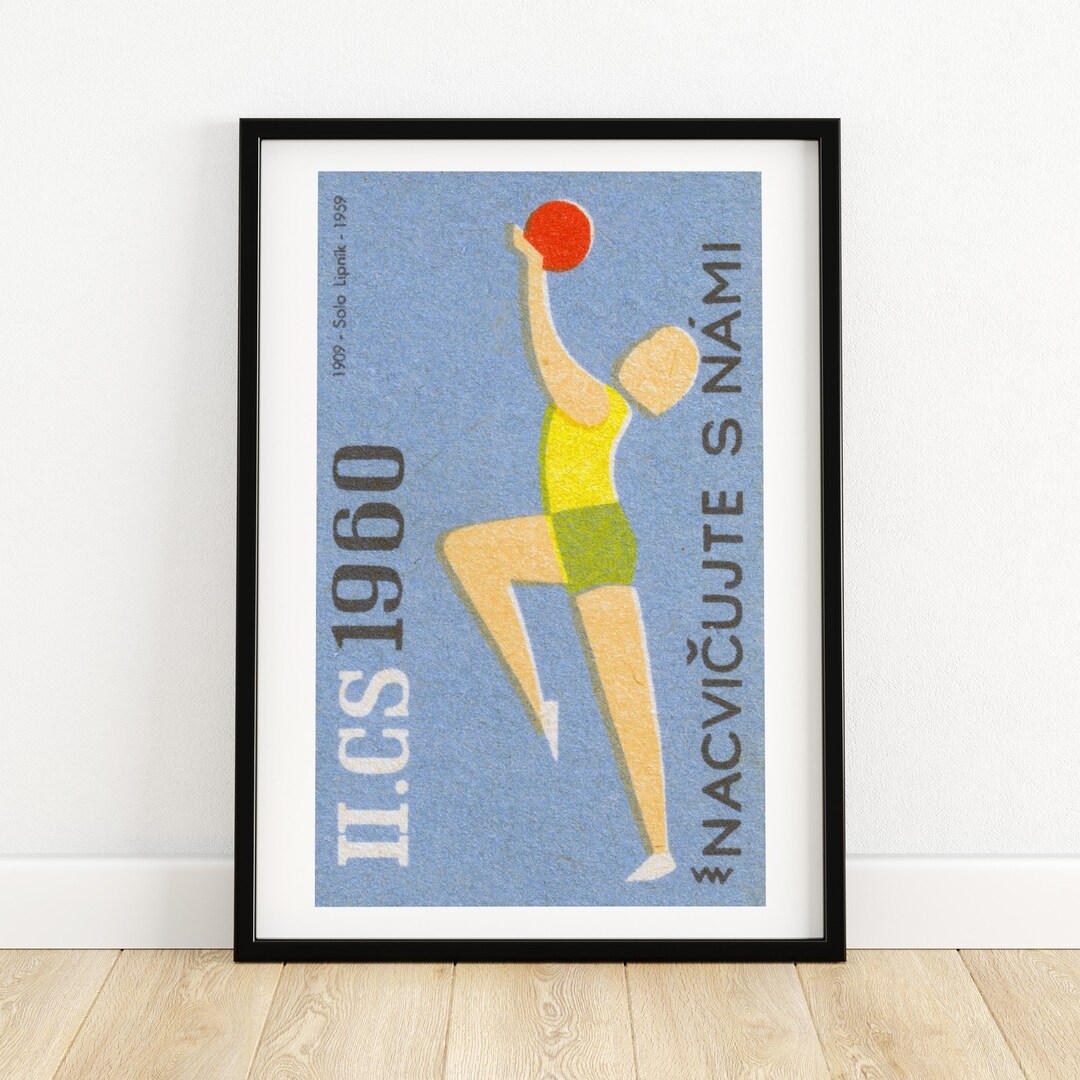 Volleyball Player Matchbox Print Czech Wall Art Vintage Czech Art