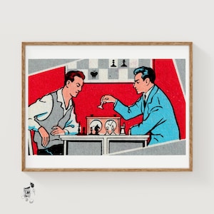 Chess Players - Matchbox Print - Aesthetic Wall Art - Vintage Eastern Europe Art - Matchbox Wall Poster - Vintage Poster Print