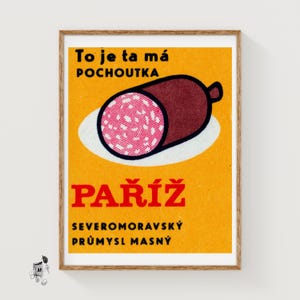 Big Sausage Yellow - Matchbox Print - Aesthetic Wall Art - Vintage Czech Art - Matchbox Wall Poster - Vintage Poster Print